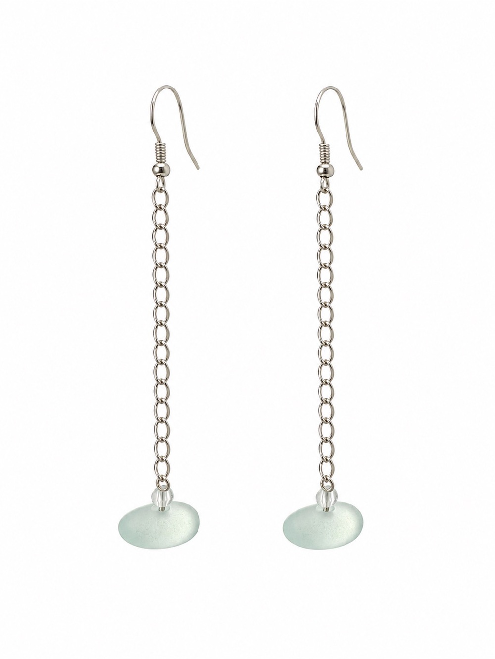 Beautiful Sea Glass and Crystal Bead Dangle Chain Earrings